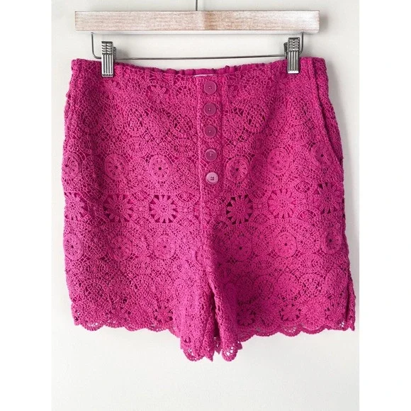 Anthropologie Maeve Crochet Eyelet Shorts 6 Pink Preppy Scallop Hem Coquette - Picture 5 of 11